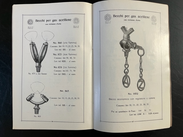 Jean Stadelmann & Co., Norimeberga. Becchi a gas acetilene (Catalogo)